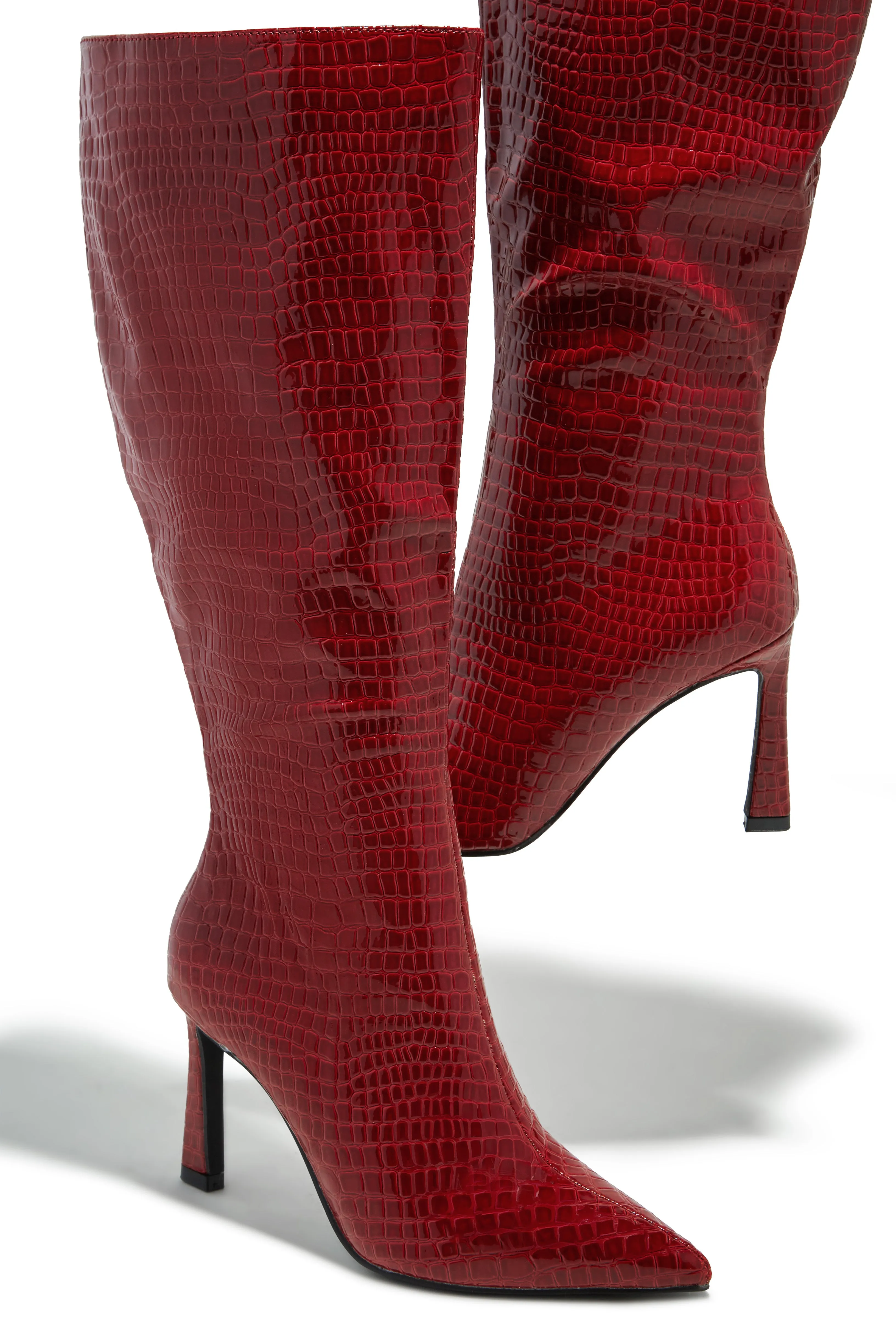 Kymmie Below The Knee Heel Boots - Red Croc sold by Miss Lola product image thumbnail 2