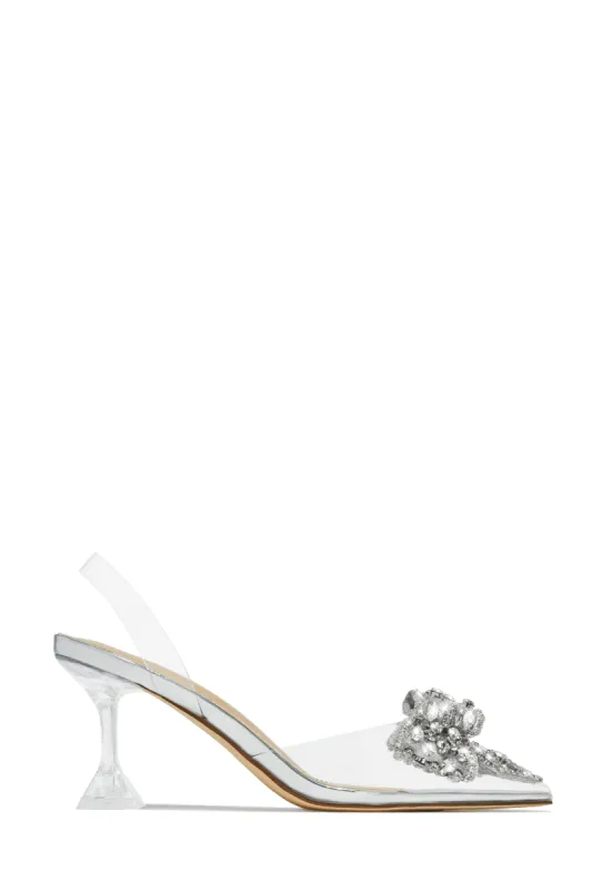 Aurea  Embellished Clear Mid Heel Pumps - Silver sold by Miss Lola