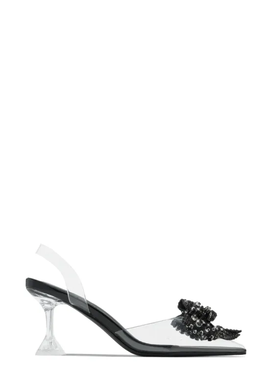 Aurea  Embellished Clear Mid Heel Pumps - Black sold by Miss Lola