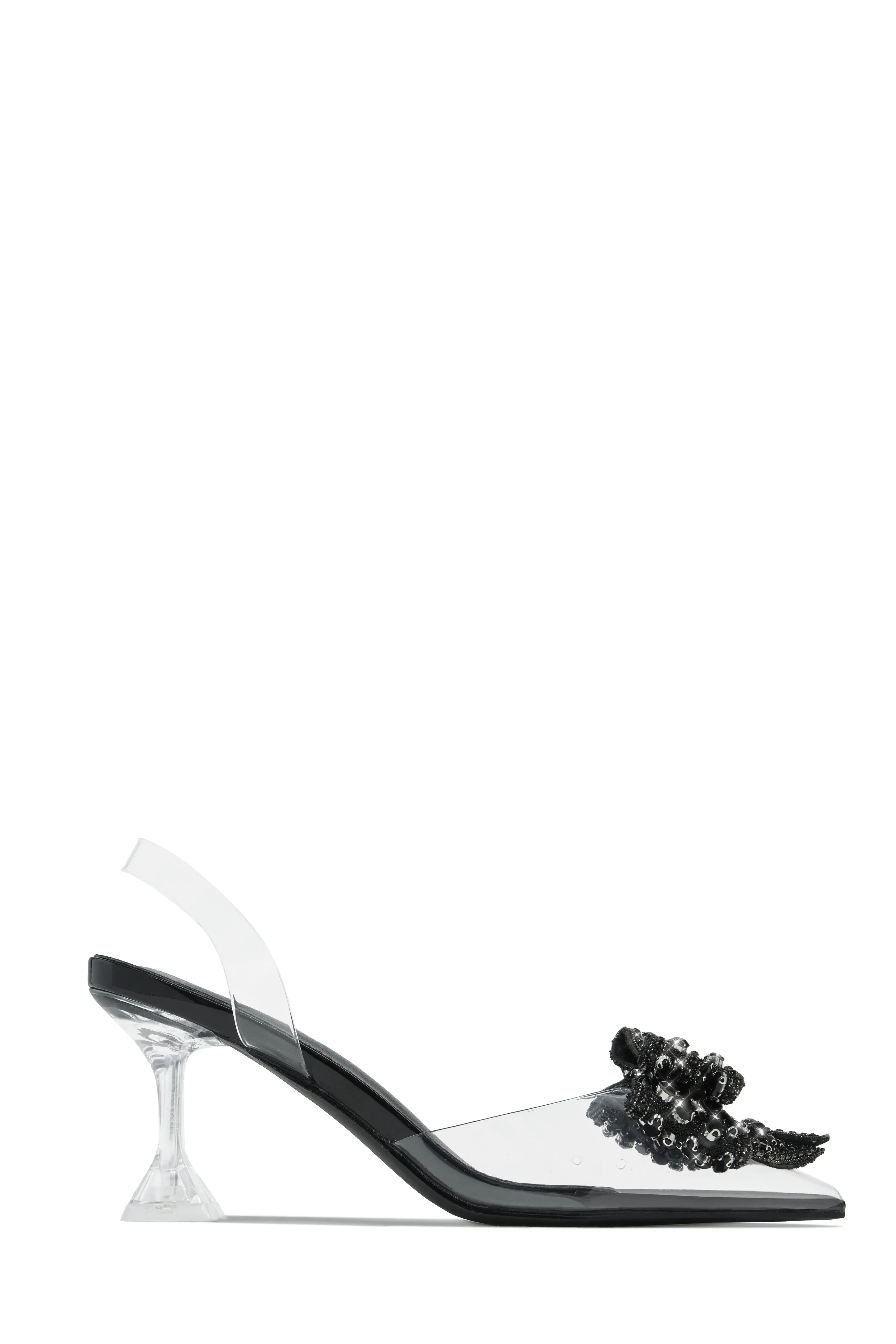 Aurea Embellished Clear Mid Heel Pumps - Black sold by Miss Lola