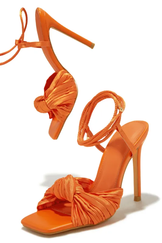 Harlow Lace Up High Heels - Orange sold by Miss Lola