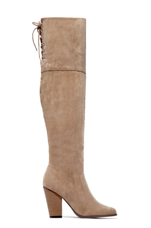 Roadie Over The Knee Block Heel Boots - Taupe sold by Miss Lola