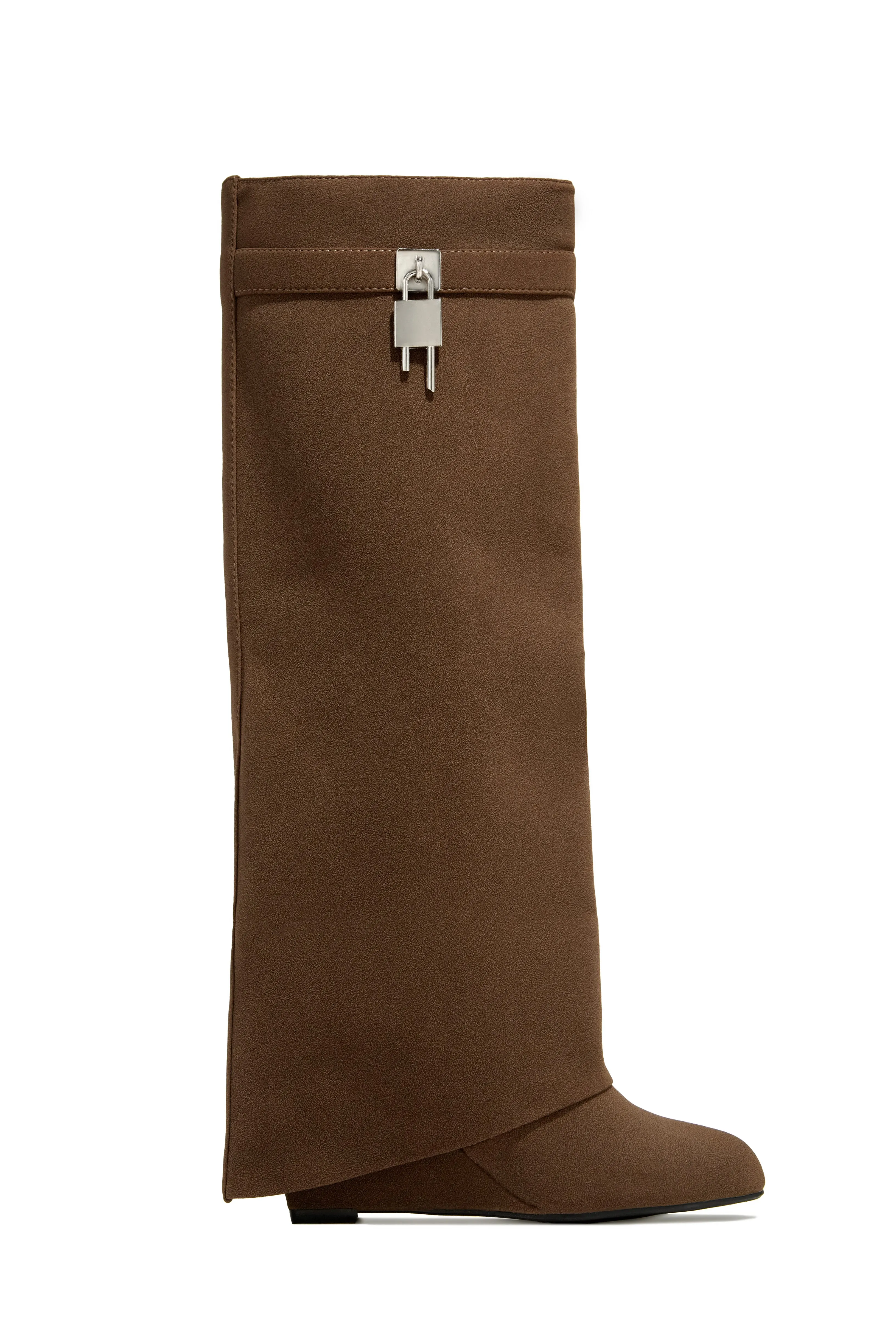 Kai Wedge Heel Knee High Shark Boots - Brown sold by Miss Lola product image thumbnail 2
