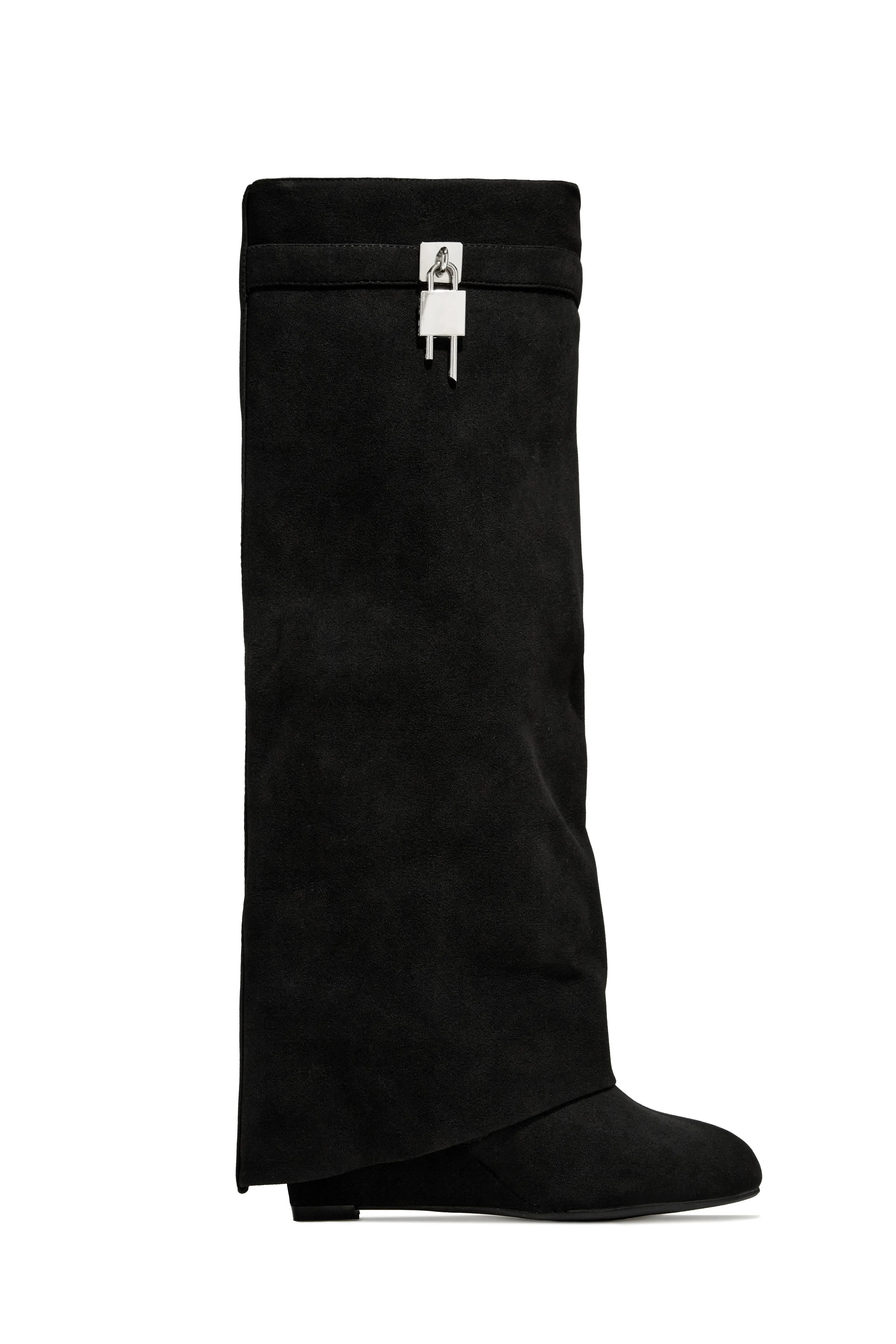 Kai Wedge Heel Knee High Shark Boots - Black sold by Miss Lola product image thumbnail 2
