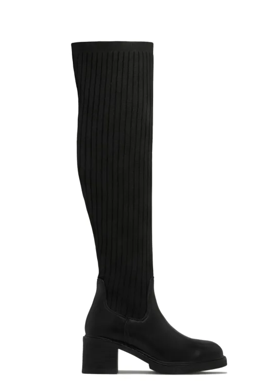 Melena Stretch Over The Knee Boots - Black sold by Miss Lola