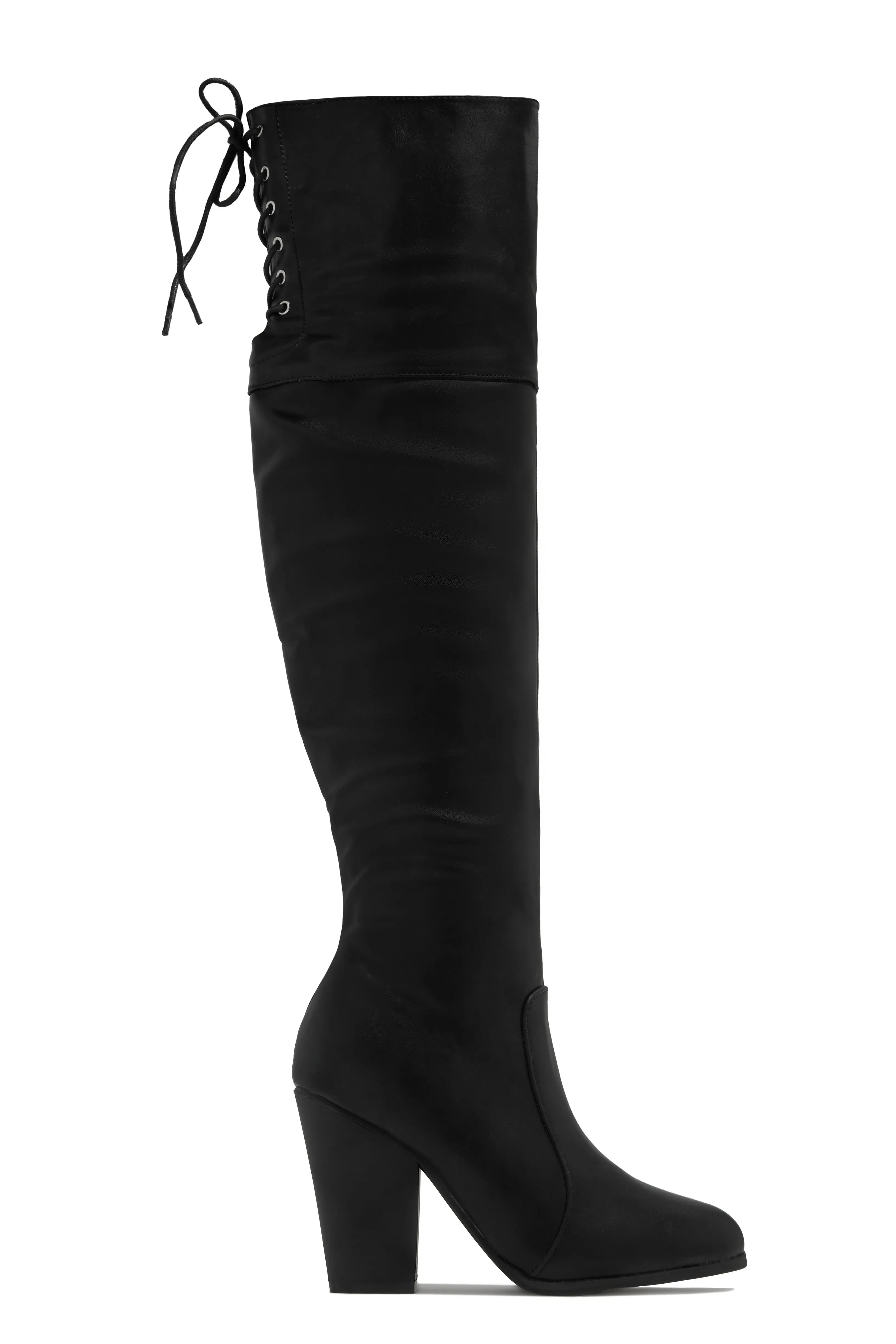 Roadie Over The Knee Block Heel Boots - Black PU sold by Miss Lola product image thumbnail 2