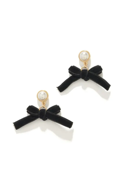 Marcia Dangle Bow Tie Earring - Gold Black sold by Miss Lola