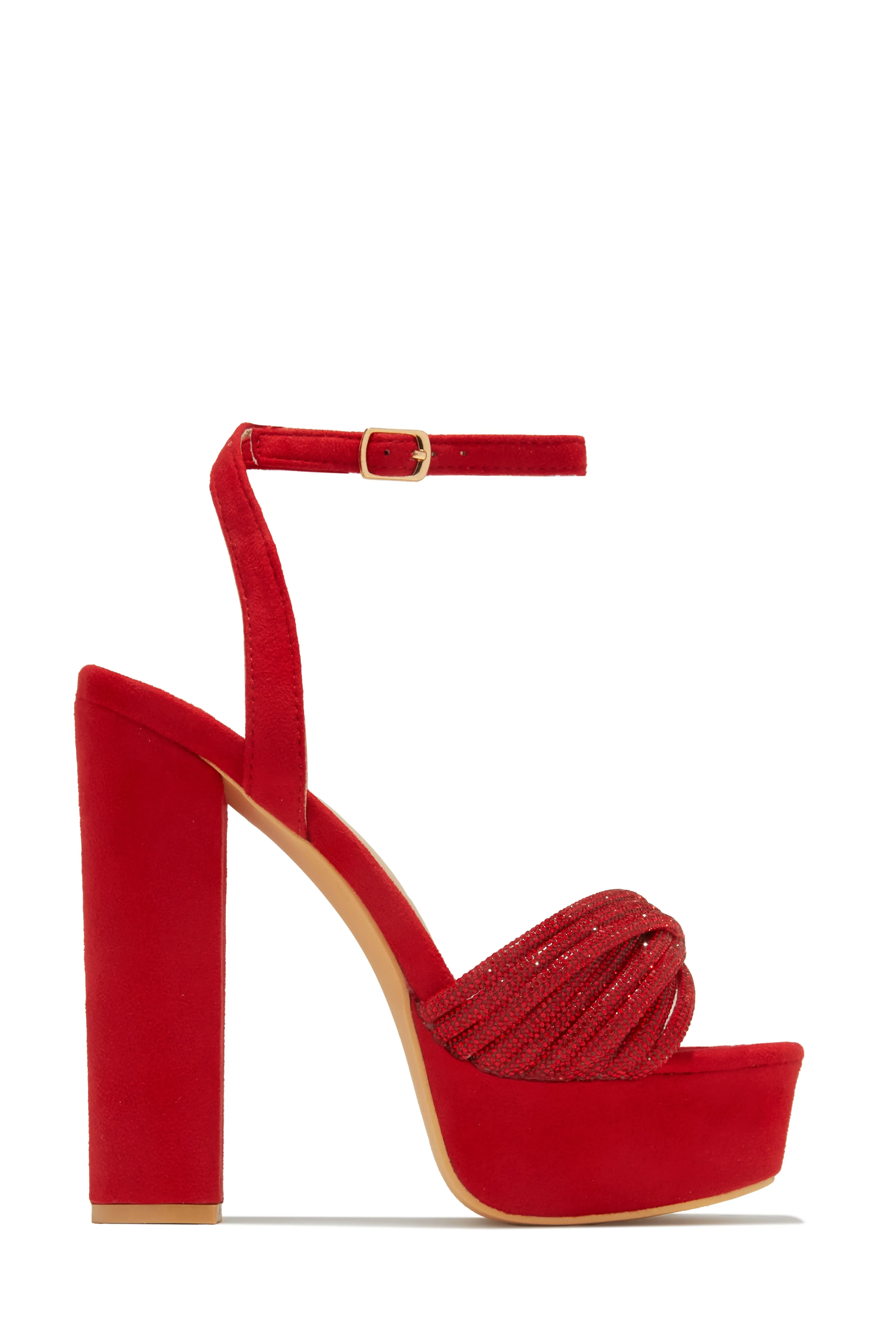Arabella Embellished Platform Block Heels - Red sold by Miss Lola