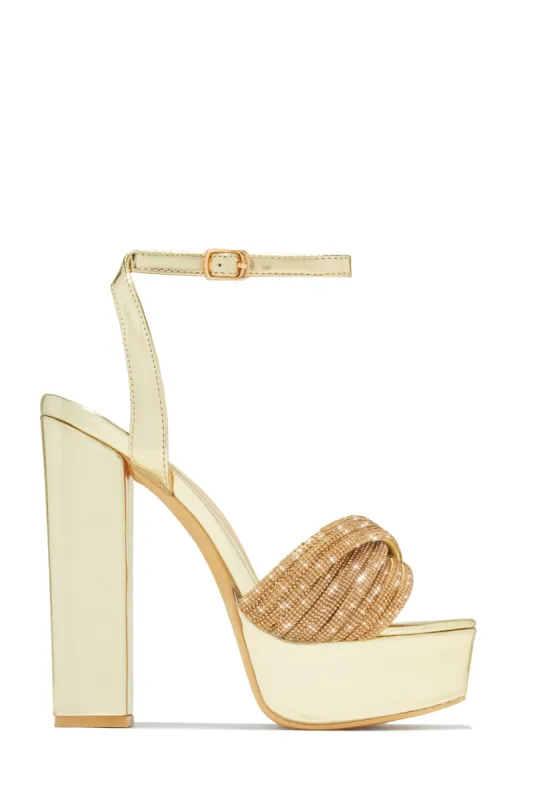 Arabella Embellished Platform Block Heels - Gold sold by Miss Lola