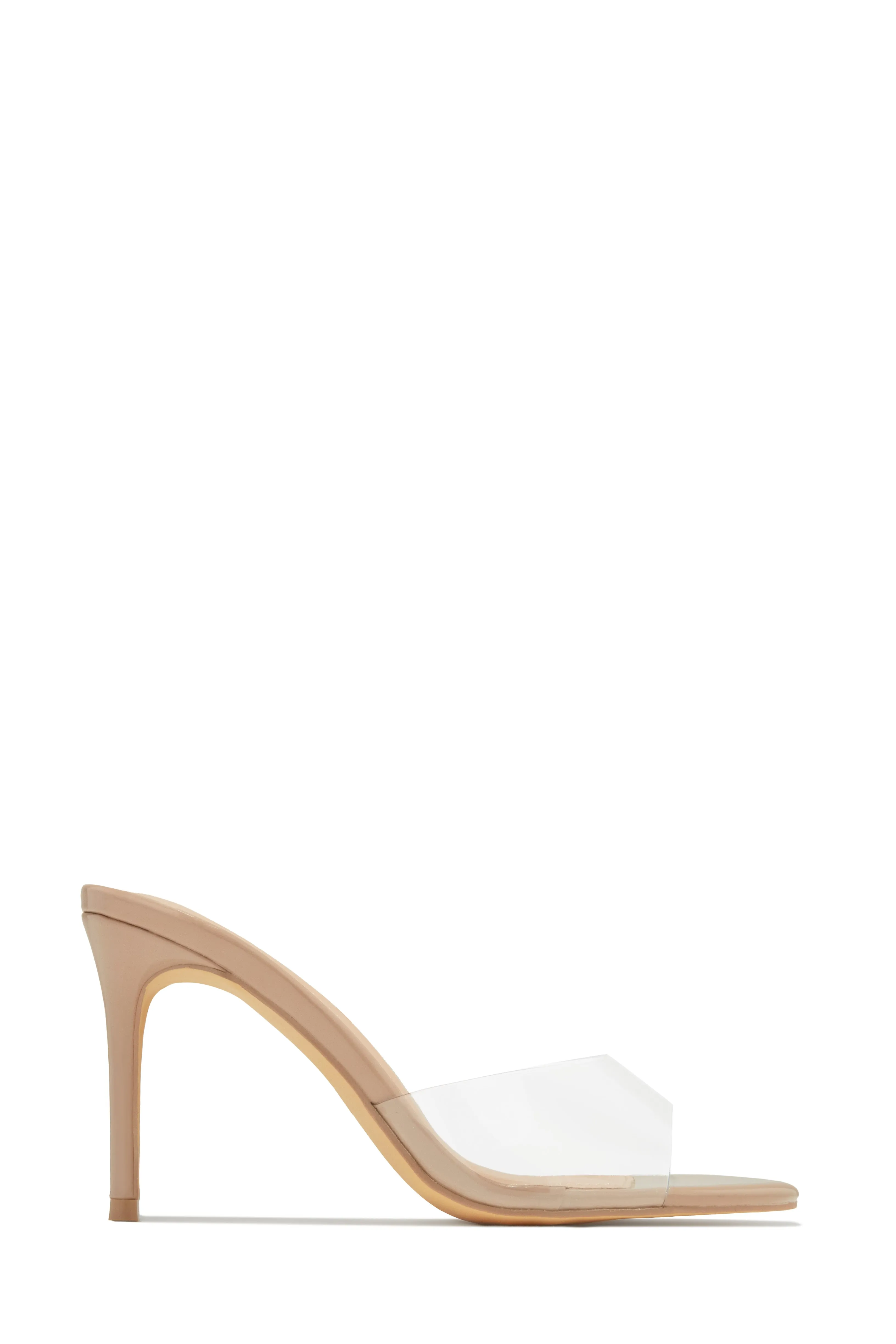 Alaiya Clear Strap Mid Heel Mules - Nude sold by Miss Lola