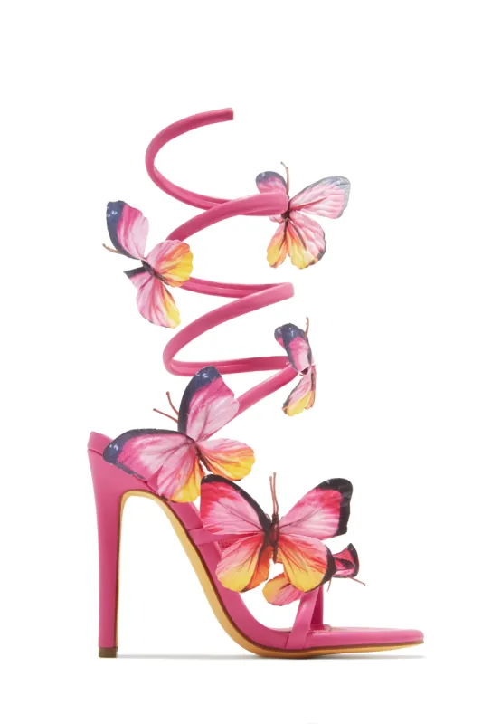 Butterfly Kisses Around The Ankle Coil Heels - Pink sold by Miss Lola