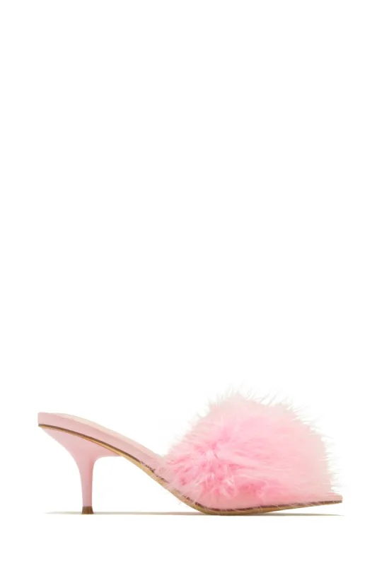 Pamela Faux Fur Mid Heel Mules - Pink sold by Miss Lola