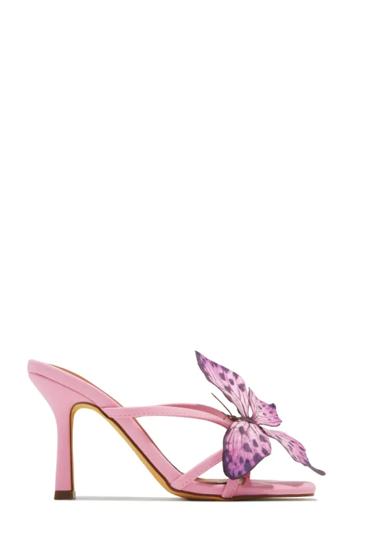 Mariposa Butterfly Mule Heels - Pink sold by Miss Lola