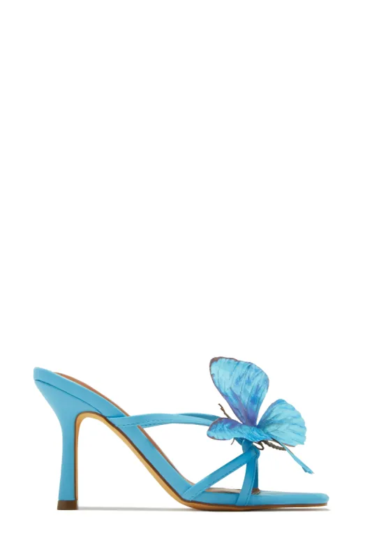 Mariposa Butterfly Mule Heels - Blue sold by Miss Lola