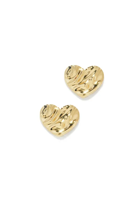 Darling Love Embossed Heart Earring - Gold sold by Miss Lola