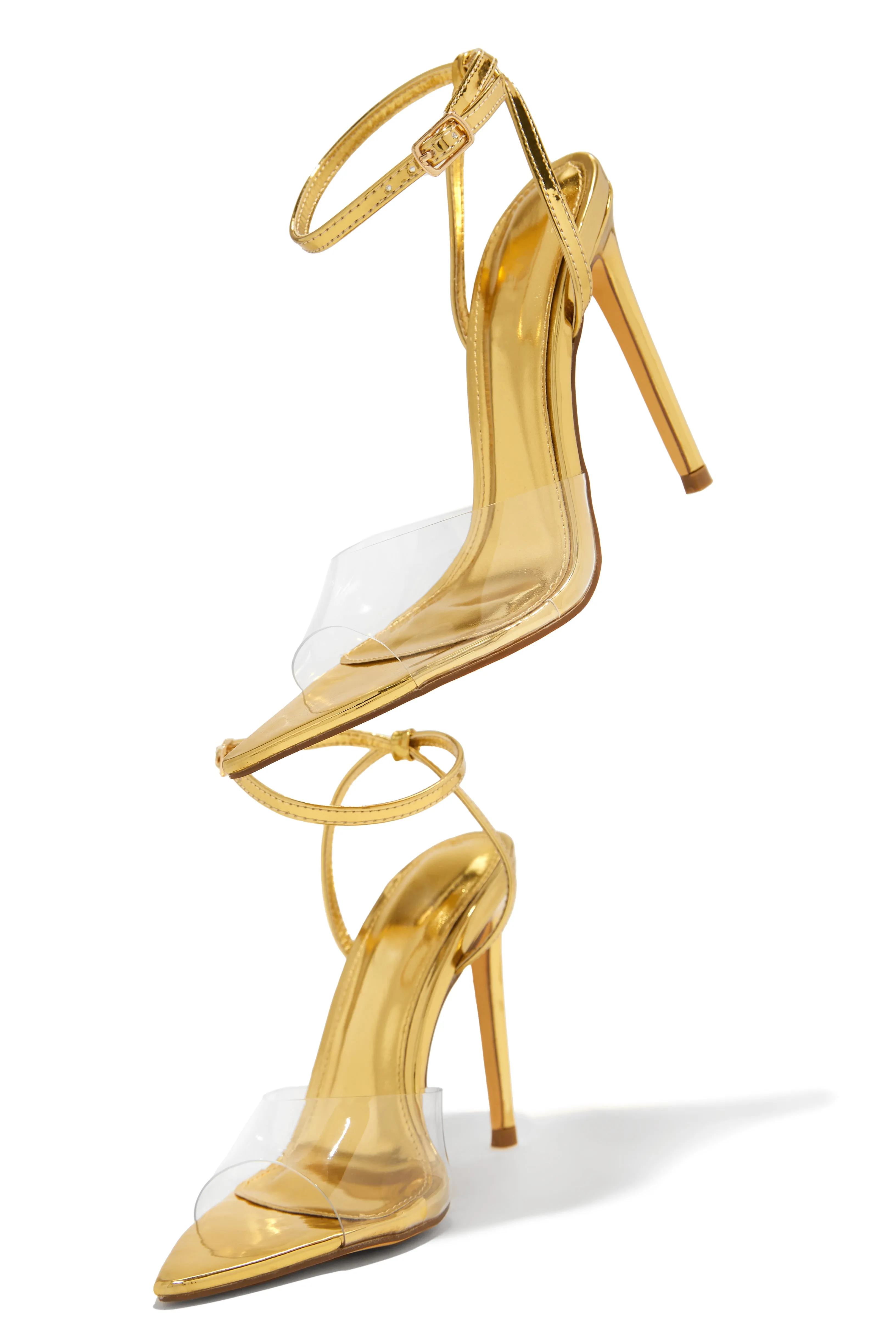 Dinner Date Clear Strap High Heels - Gold sold by Miss Lola product image thumbnail 4