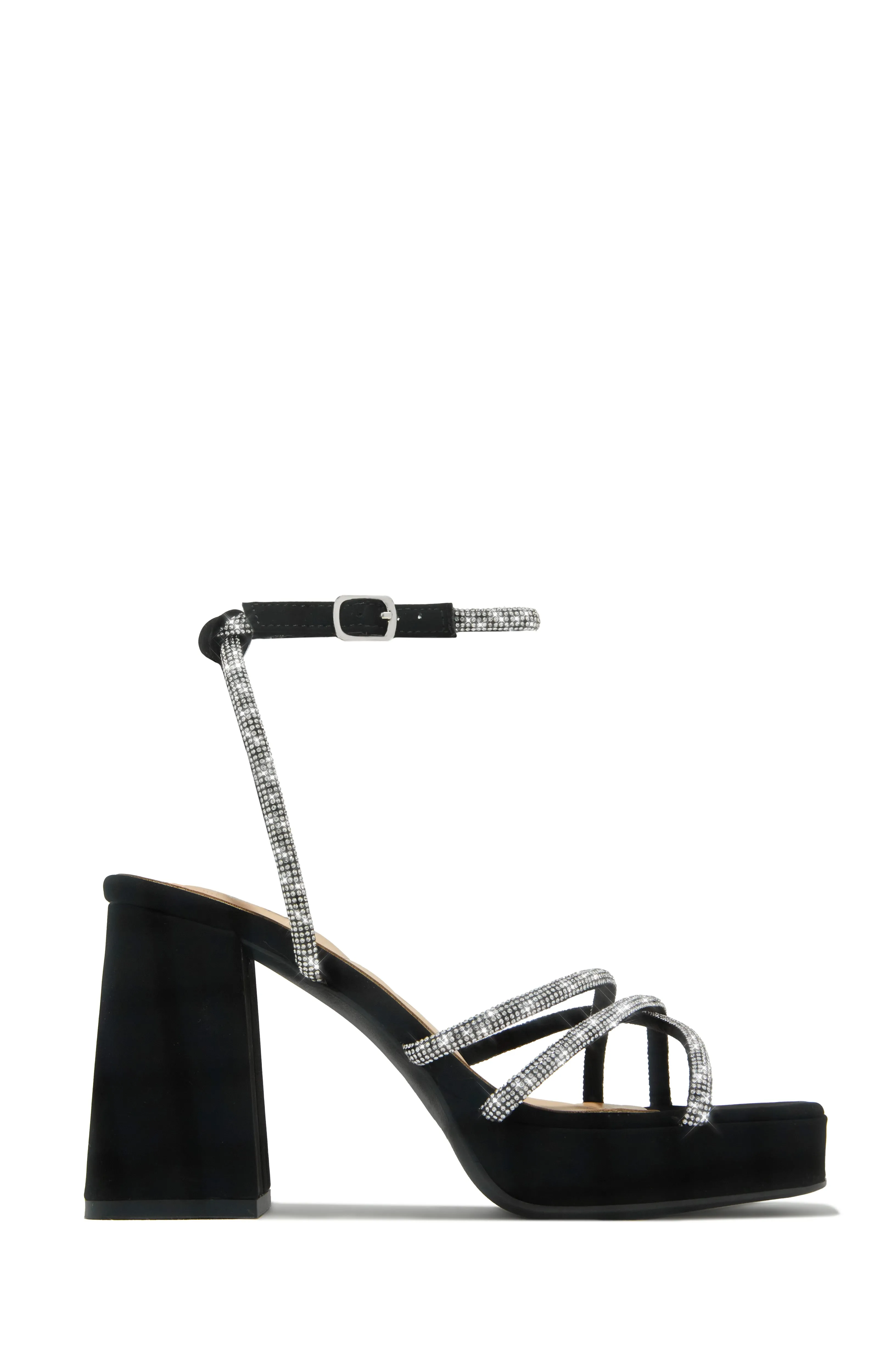 Graciela Embellished Platform Block Heels - Black sold by Miss Lola