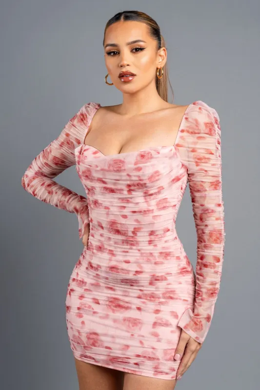 Sweet Darling Long Sleeve Mini Dress - Pink Floral sold by Miss Lola