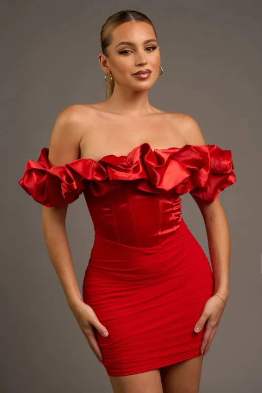 His Valentine Off The Shoulder Mini Dress - Red sold by Miss Lola