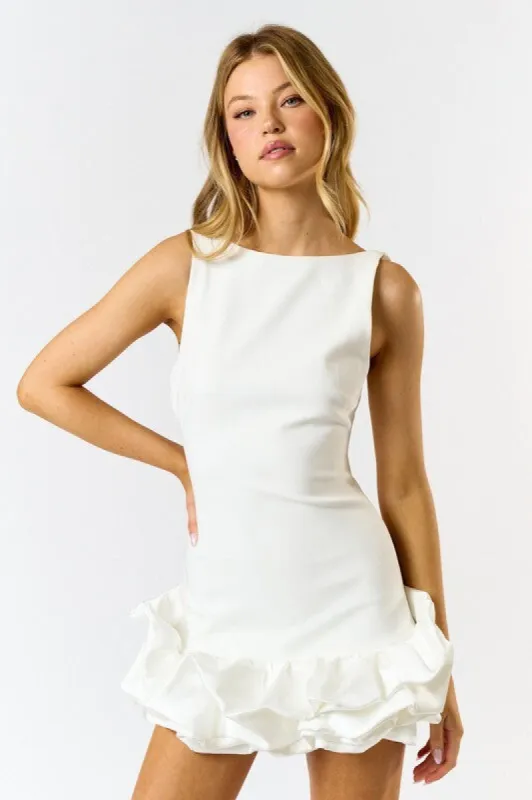 Lilian Ruffle Mini Dress - White sold by Miss Lola