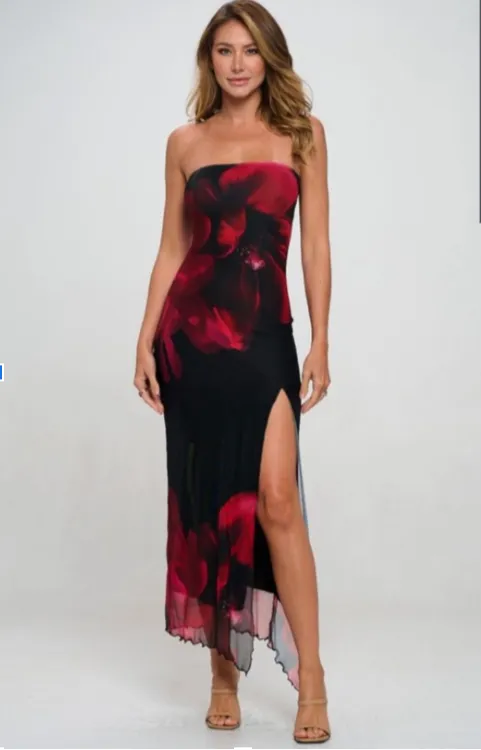 Aliza Strapless Maxi Dress - Black Floral sold by Miss Lola