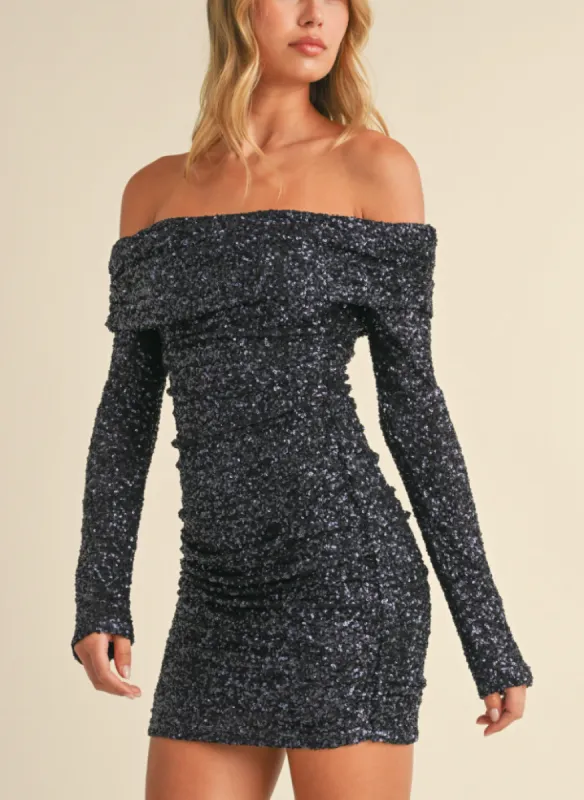 Emalie Sequin Mini Dress - Navy sold by Miss Lola