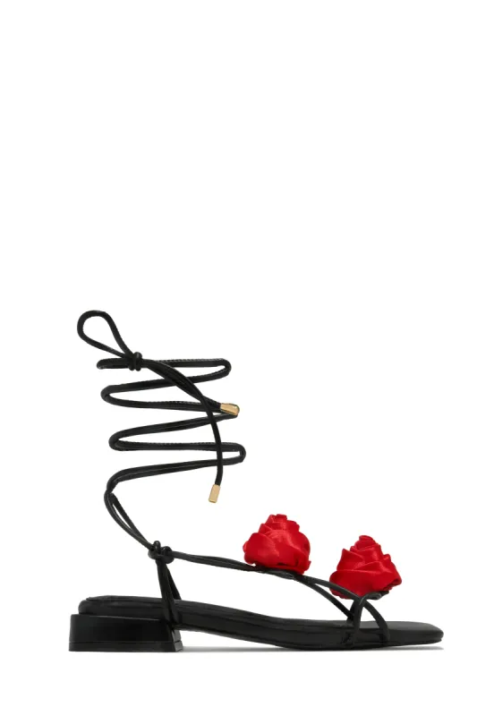 Forever Rose Floral Sandals - Black Red sold by Miss Lola