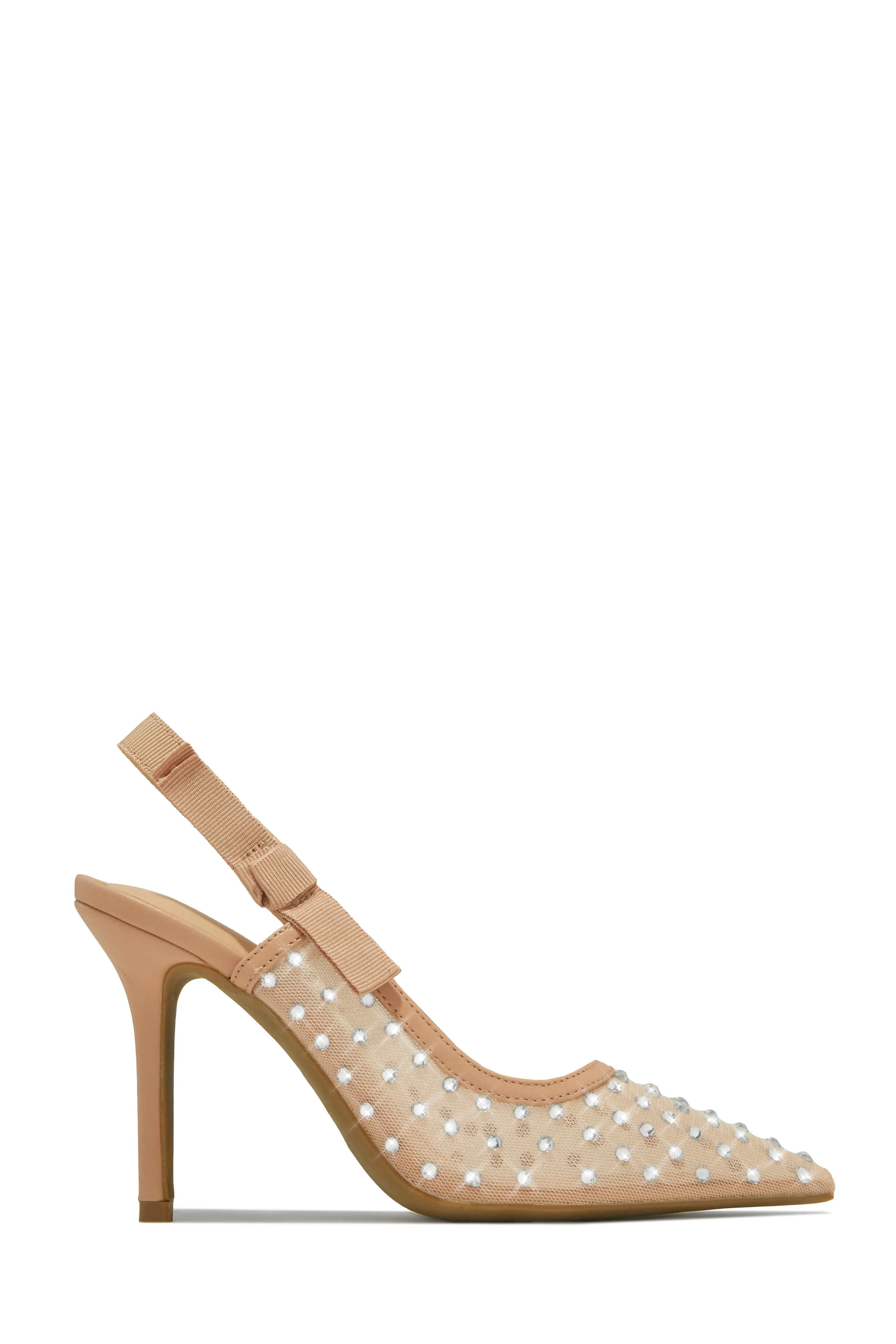 Yali Embellished Mesh Slingback Pumps - Nude sold by Miss Lola