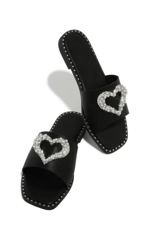 Love Island Embellished Slip On Sandals - Black sold by Miss Lola