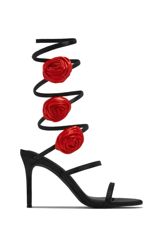Raisa Around The Ankle Coil Heels - Black Red sold by Miss Lola