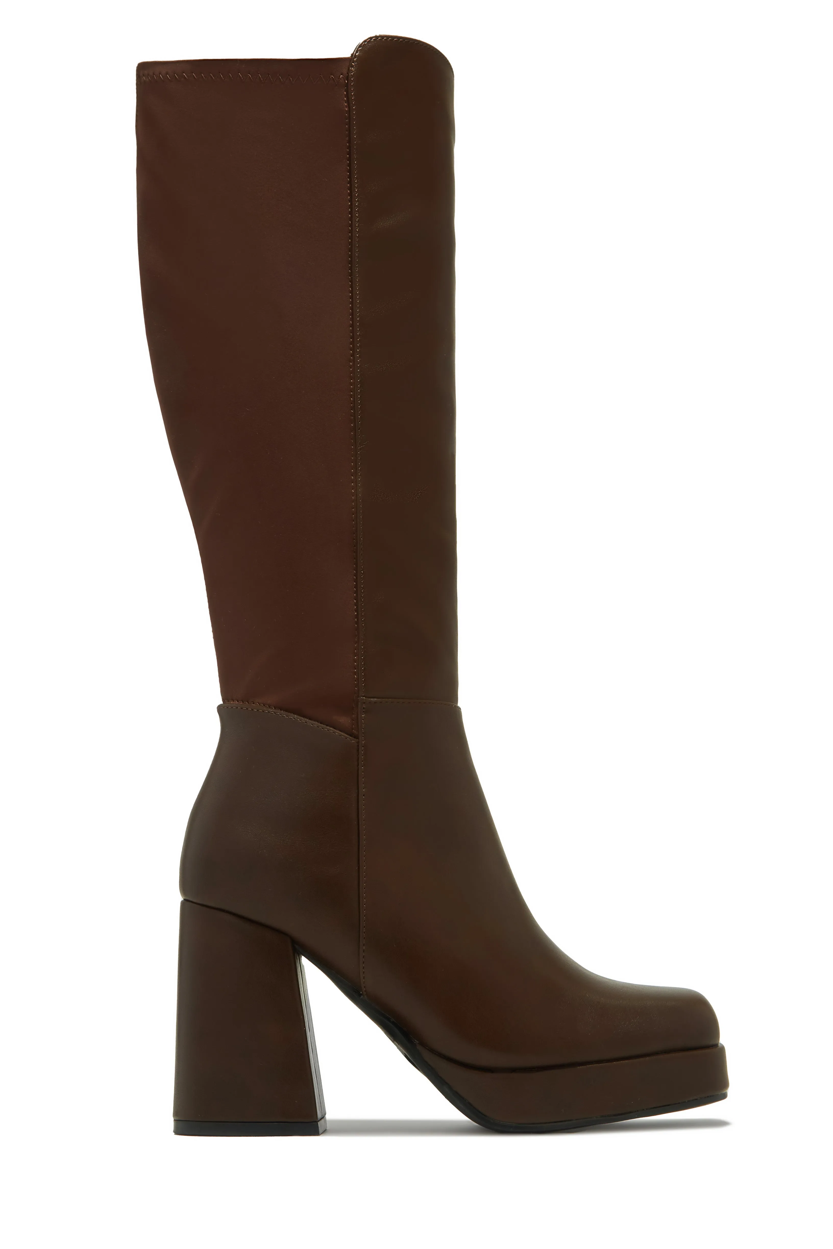 Harley Platform Block Heel Boots - Brown sold by Miss Lola