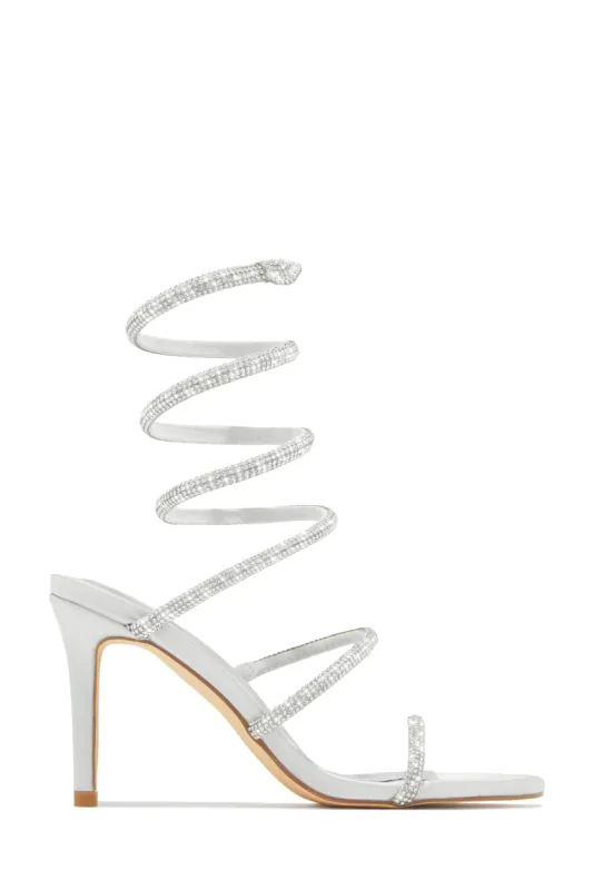 Sushmita Embellished Around The Ankle Coil Heels - Silver sold by Miss Lola