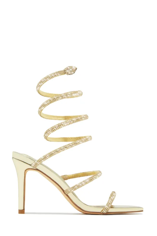 Sushmita Embellished Around The Ankle Coil Heels - Gold sold by Miss Lola