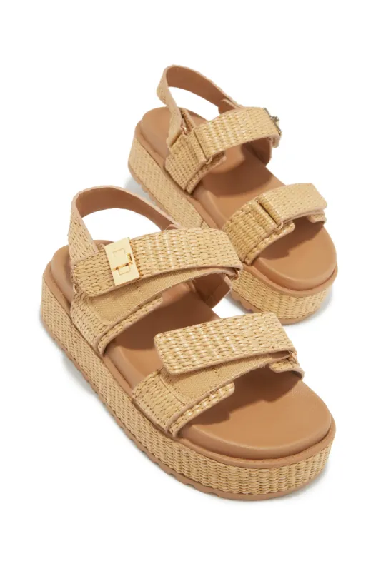 Mykonos Sun Platform Sandals - Nude Raffia sold by Miss Lola