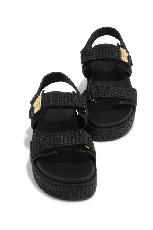 Mykonos Sun Platform Sandals - Black Raffia sold by Miss Lola