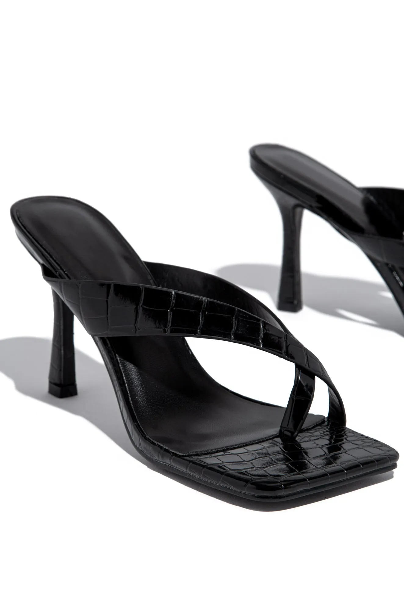Lyna Mid Heel Mules - Black Croc sold by Miss Lola product image thumbnail 4