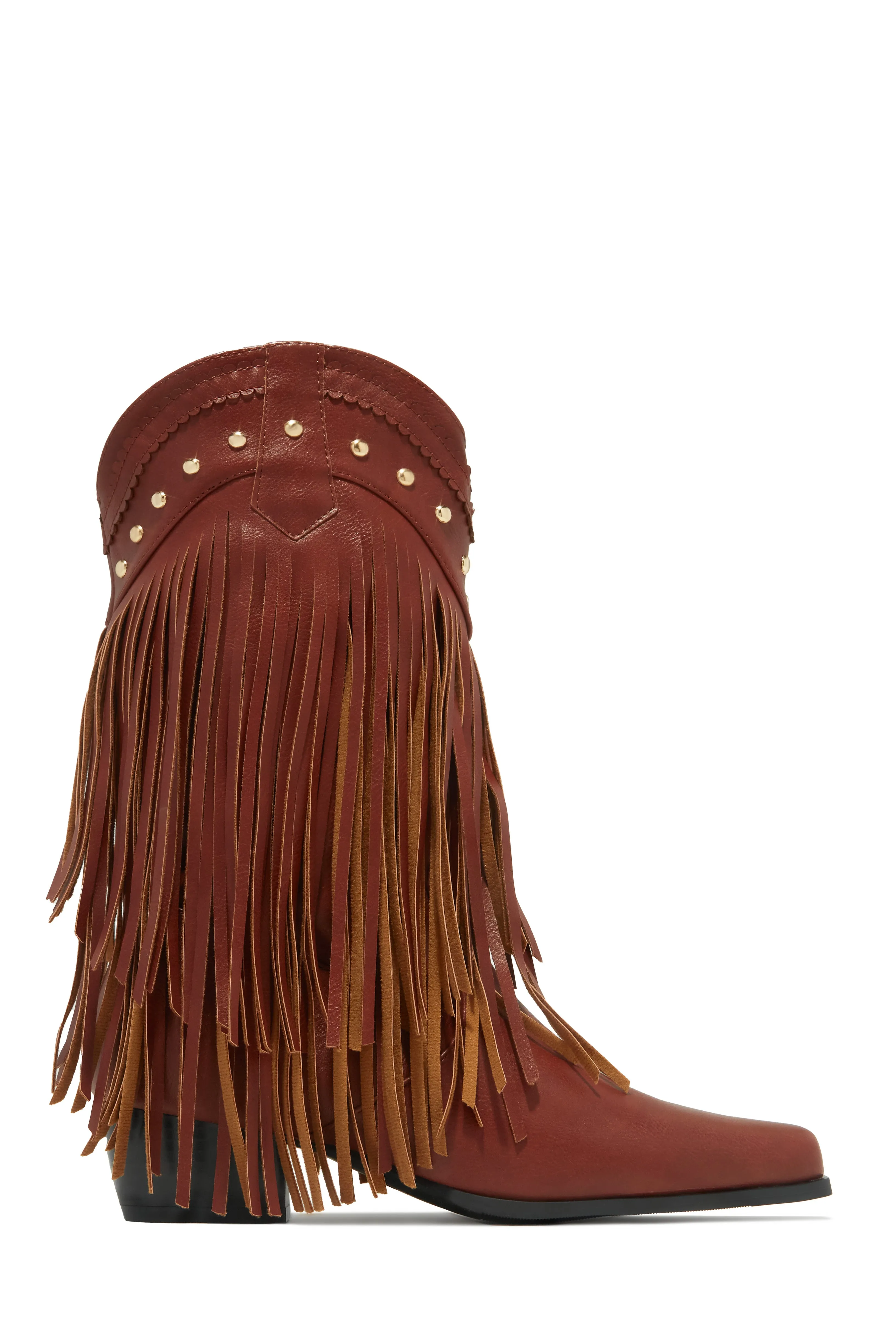 Bayley Fringe Cowgirl Boots - Brown sold by Miss Lola