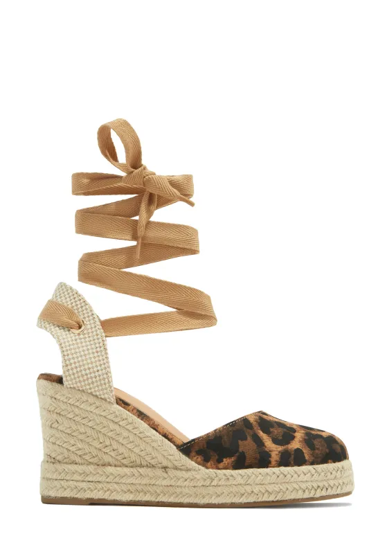 Tropical Vacay Lace Up Platform Espadrille Wedges - Leopard sold by Miss Lola
