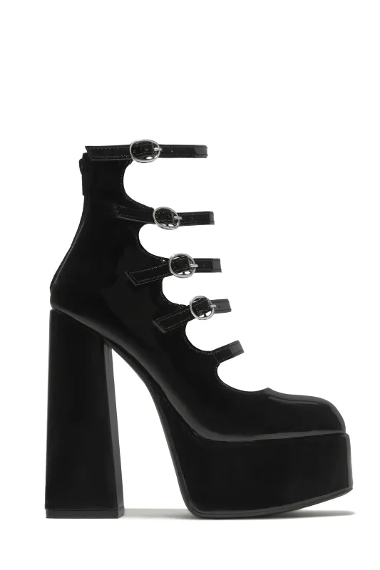 Bellatrix Platform Chunky Heels - Black Pat sold by Miss Lola