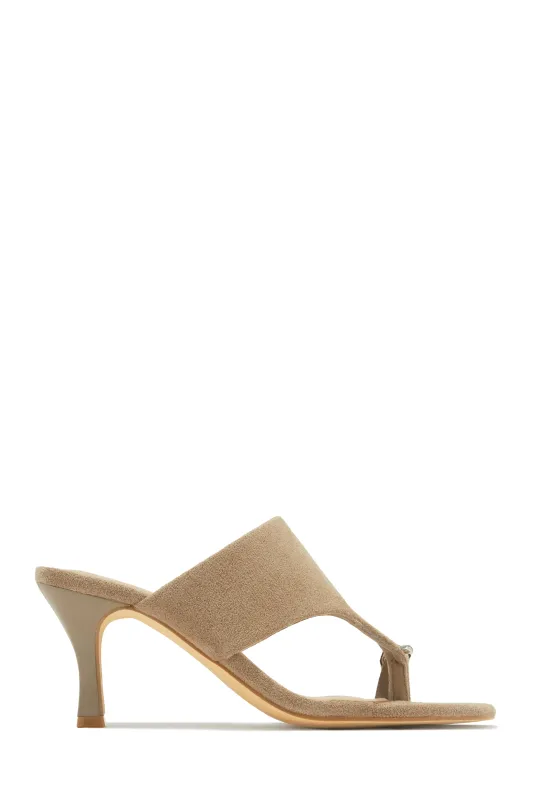 Anela Thong Strap Mule Heels - Taupe sold by Miss Lola
