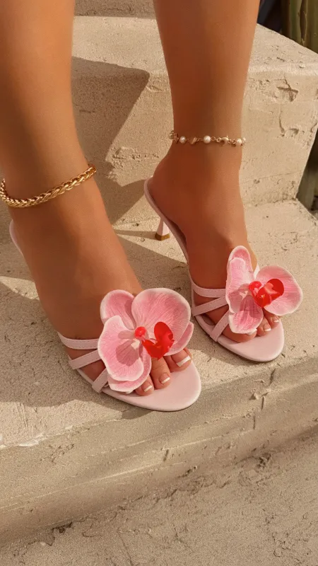 Alyssa Rosette Mid Heel Mules - Pink sold by Miss Lola