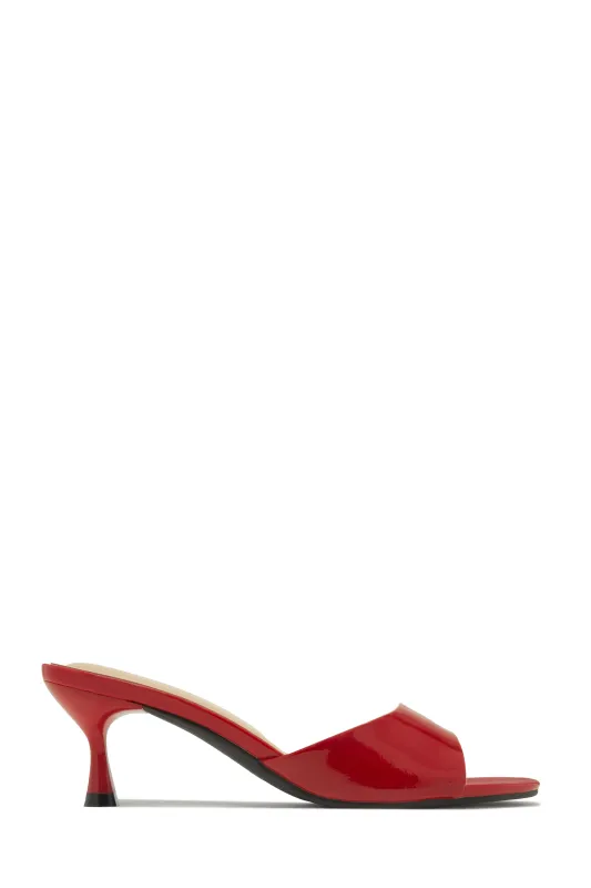 Leslee Single Sole Mule Heels - Red Pat sold by Miss Lola