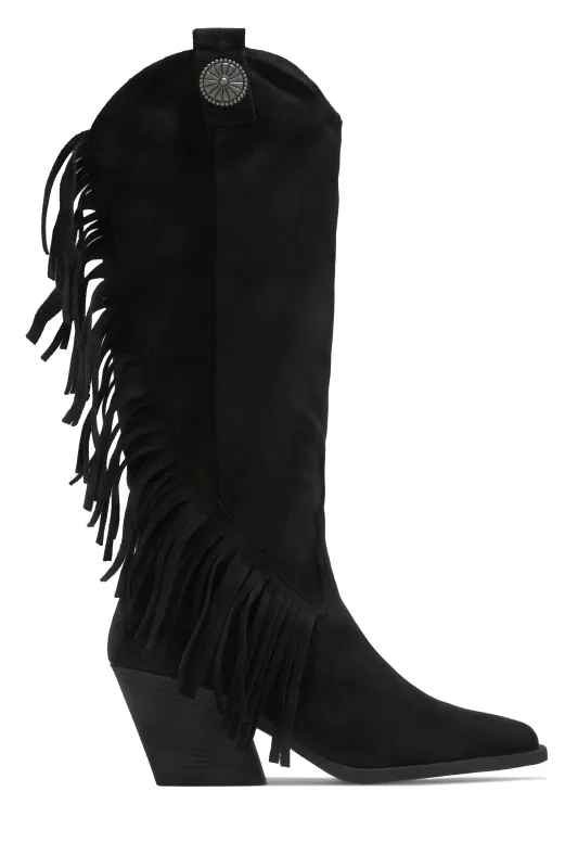 Imala Fringe Cowgirl Boots - Black sold by Miss Lola