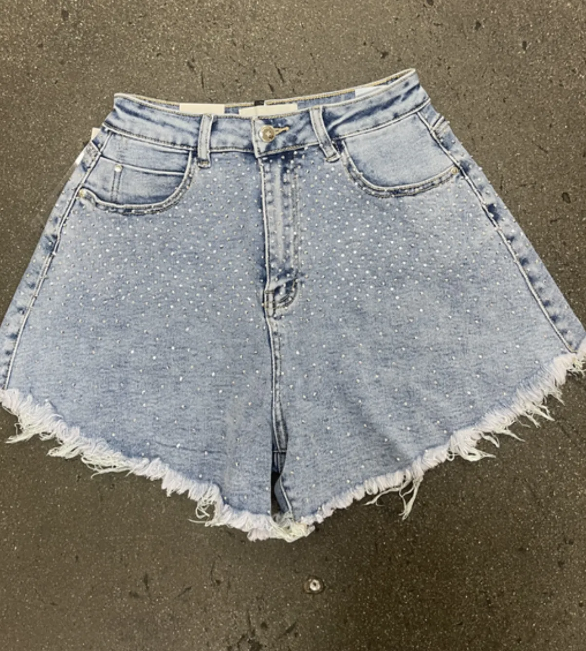 Hadley Embellished Denim Short - Light Denim sold by Miss Lola