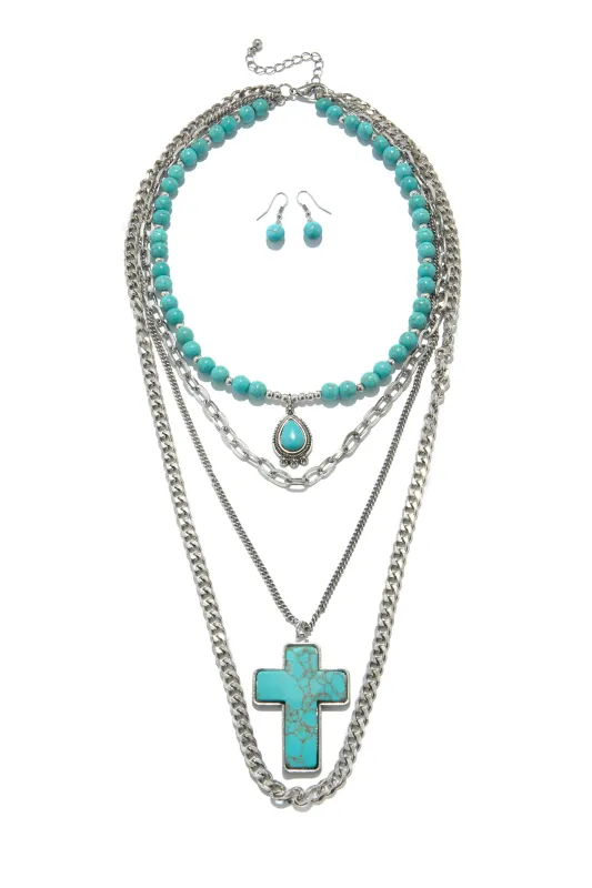 Emina Statement Necklace Set - Silver Turquoise sold by Miss Lola