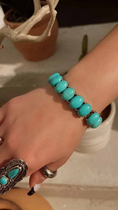 Mabely Statement Bracelet - Silver Turquoise sold by Miss Lola