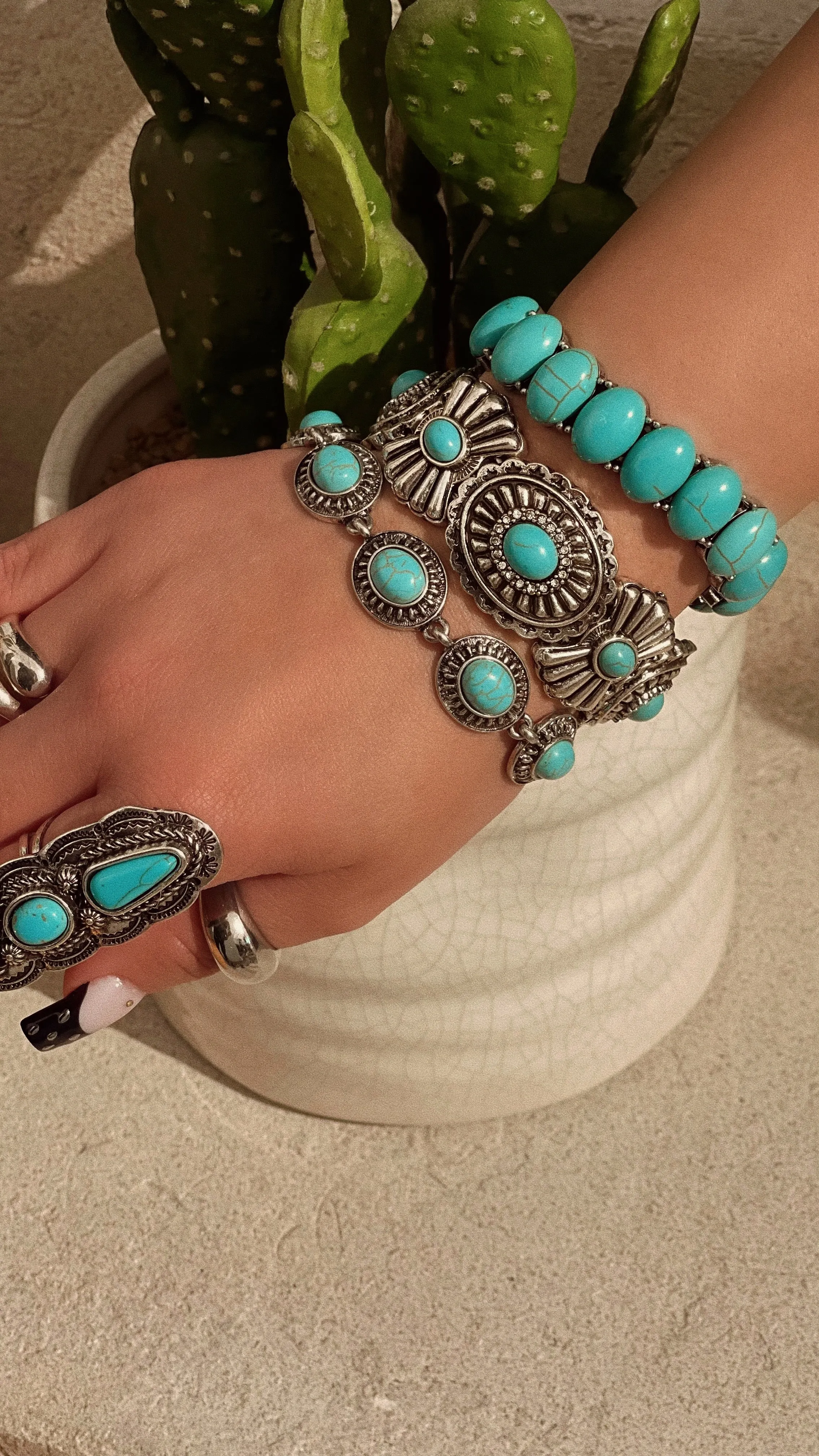 Isolde Statement Bracelet - Silver Turquoise sold by Miss Lola