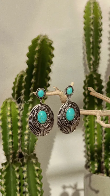 Lilou Statement Dangle Earring - Silver Turquoise sold by Miss Lola
