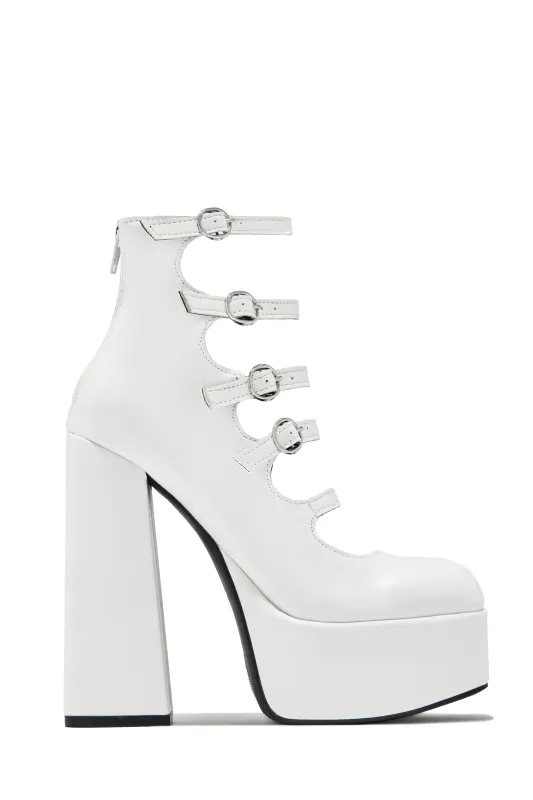 Bellatrix Platform Chunky Heels - White sold by Miss Lola