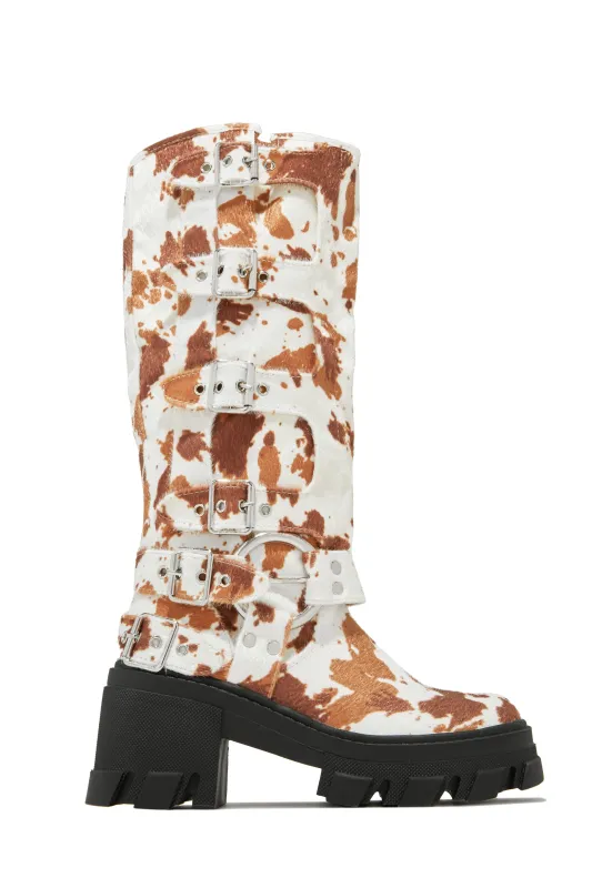 Alix Knee High Buckle Combat Boots - Cow sold by Miss Lola